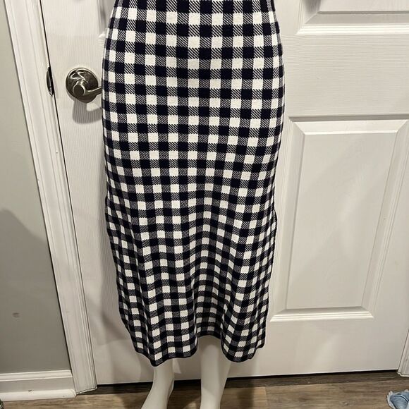 Staud Heli navy & white gingham short sleeve fitted midi dress size Small NWT - Picture 10 of 10